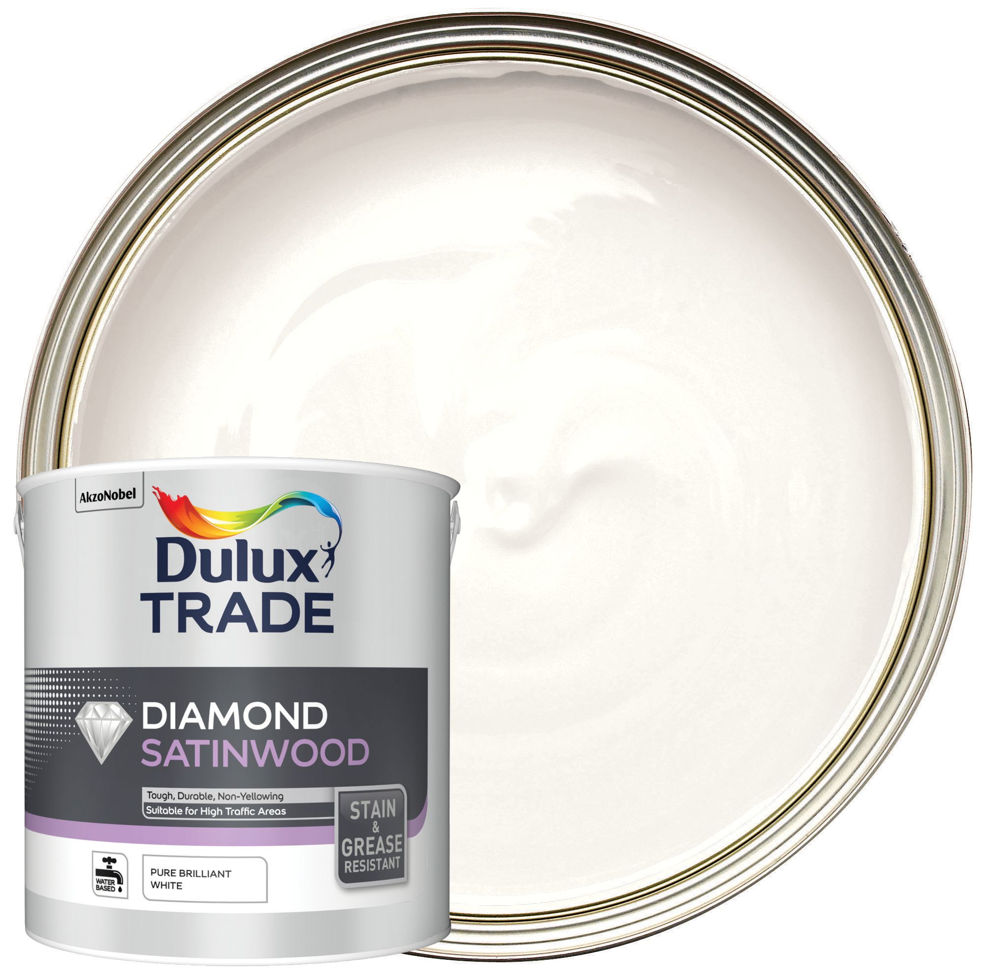 Image of Dulux Trade Diamond Satinwood Paint - Pure Brilliant White - 2.5L