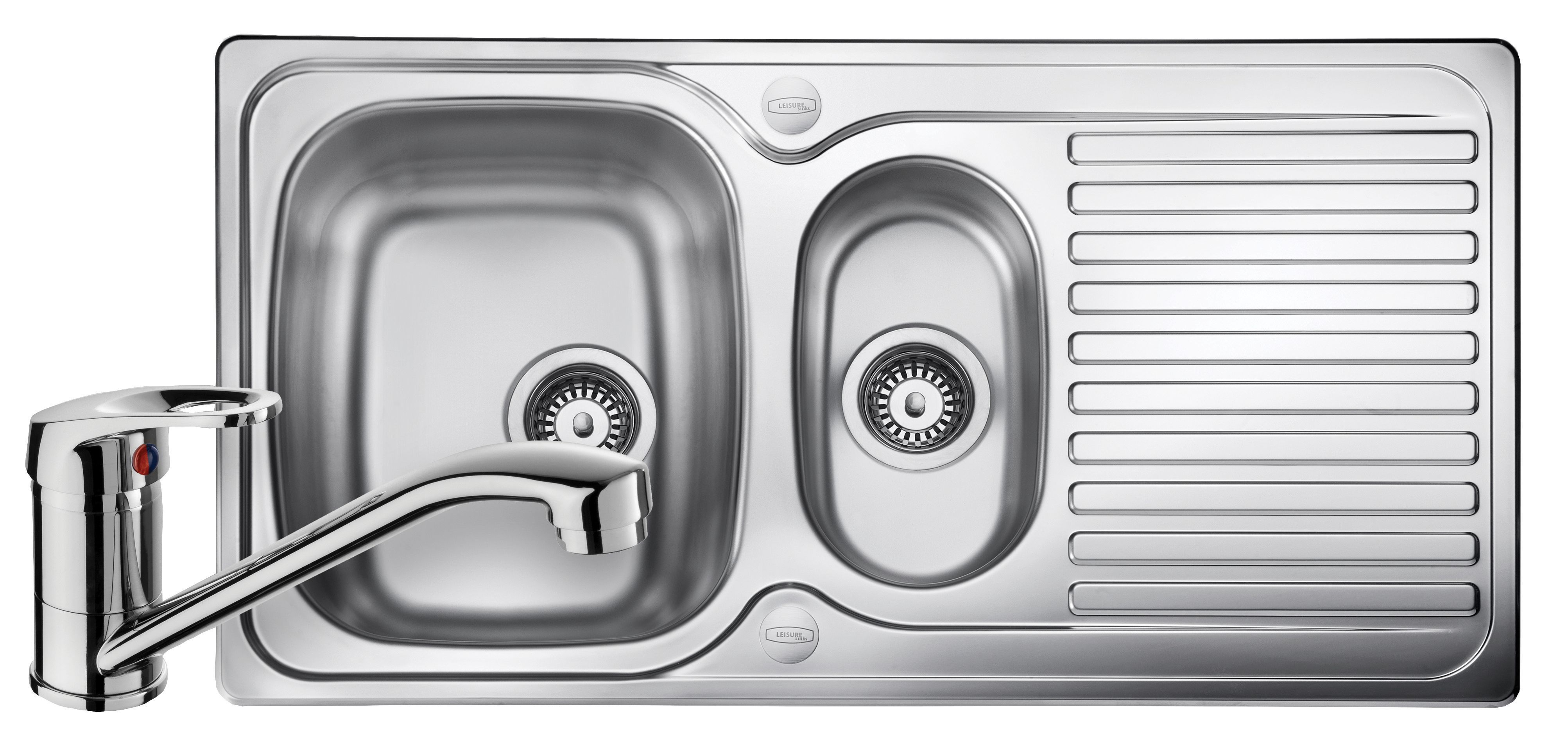 Image of Leisure Linear 1.5 Bowl Reversible Kitchen Sink and Single Lever Tap Pack - Stainless Steel