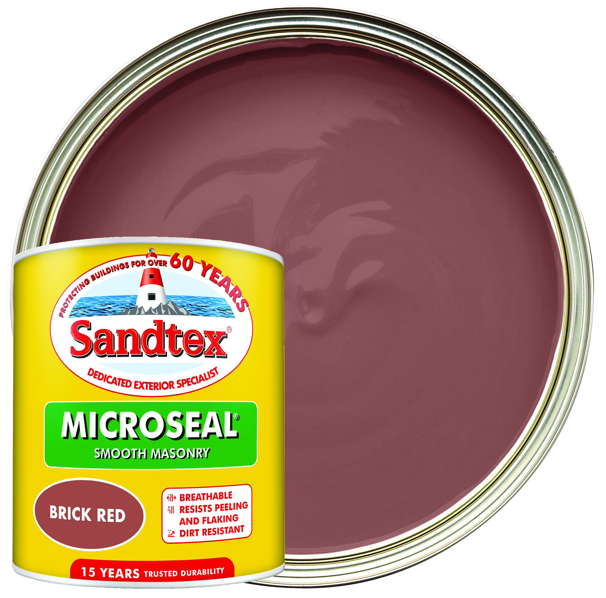 Sandtex Microseal Ultra Smooth Weatherproof Masonry 15 Year Exterior Wall Paint - Brick Red - 1L