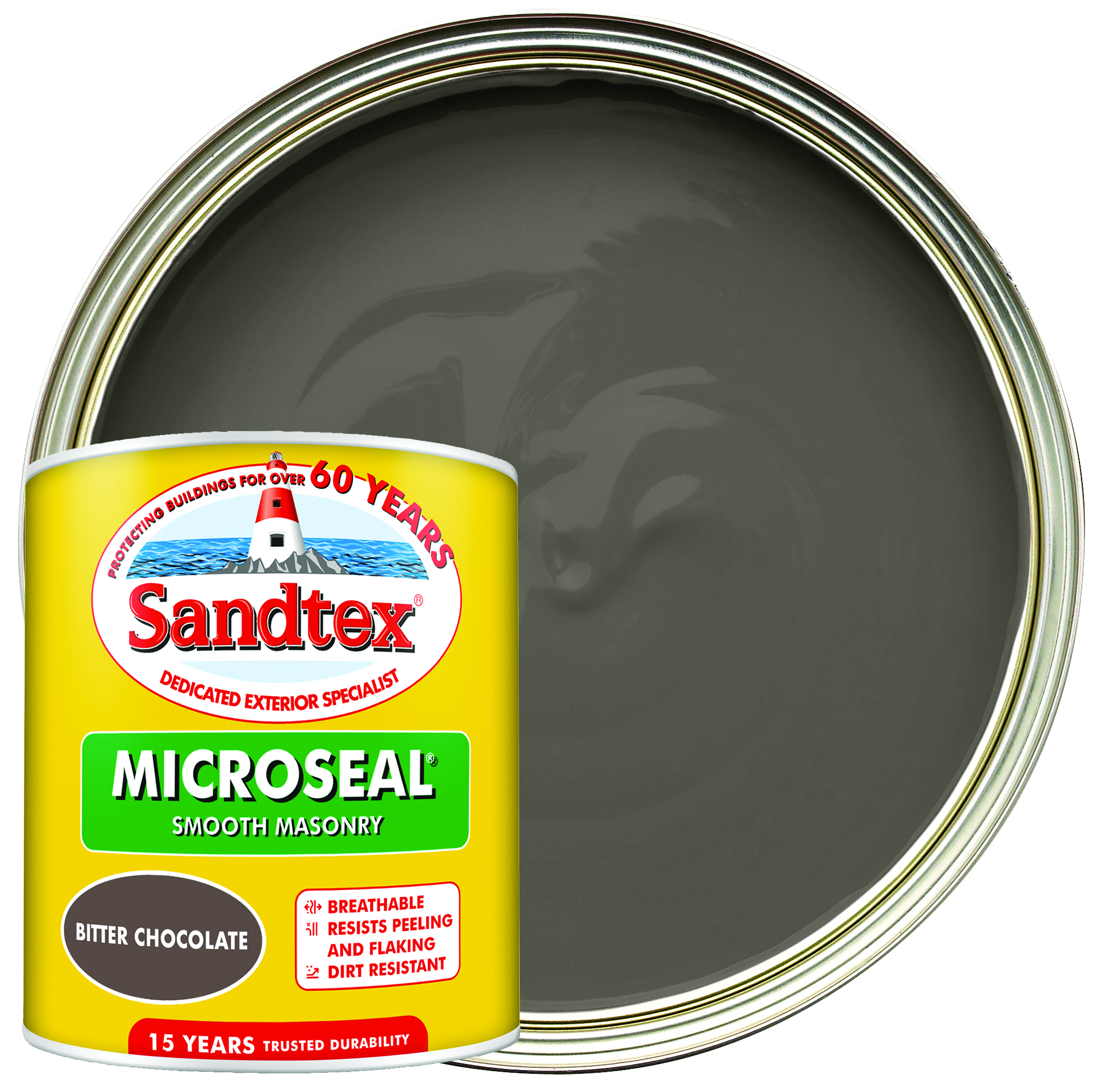 Sandtex Microseal Ultra Smooth Weatherproof Masonry 15 Year Exterior Wall Paint - Bitter Chocolate - 1L