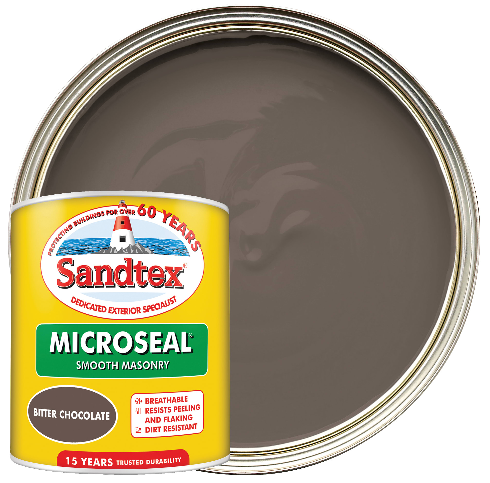 Sandtex Microseal Ultra Smooth Weatherproof Masonry 15 Year Exterior Wall Paint - Bitter 