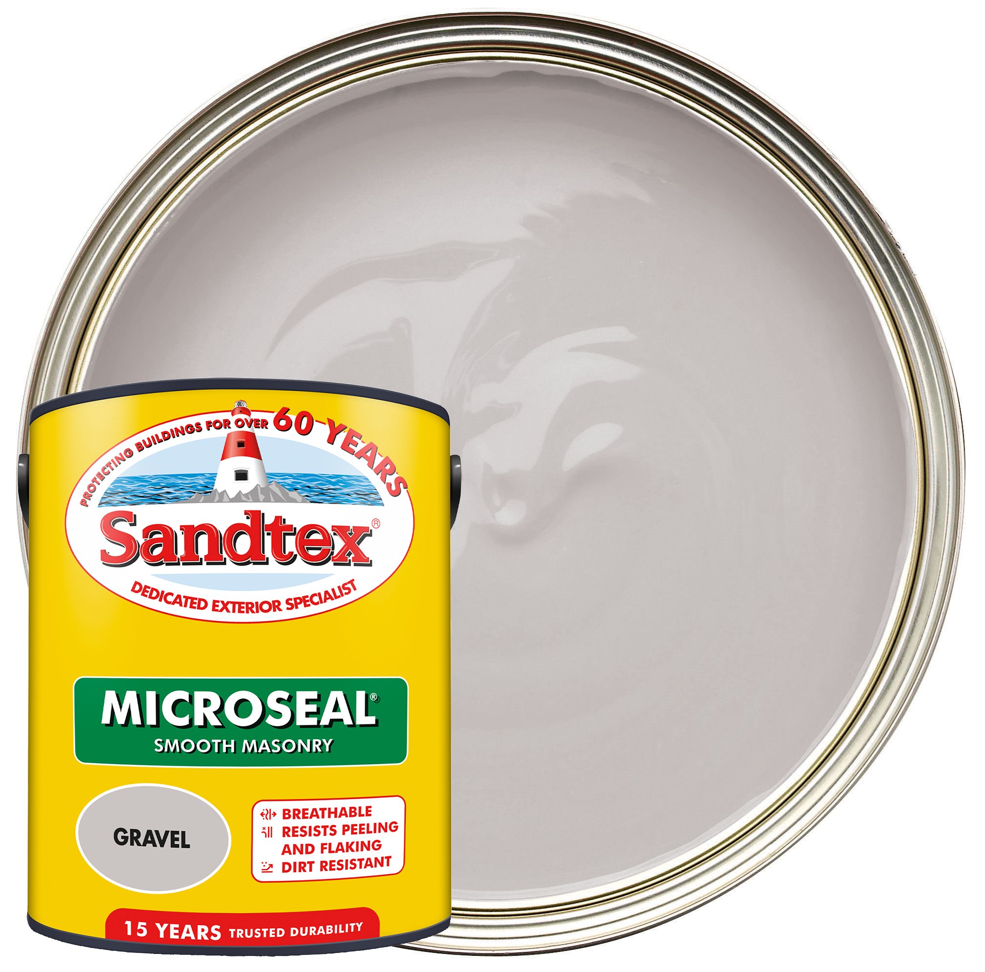 Image of Sandtex Microseal Ultra Smooth Weatherproof Masonry 15 Year Exterior Wall Paint - Gravel - 5L