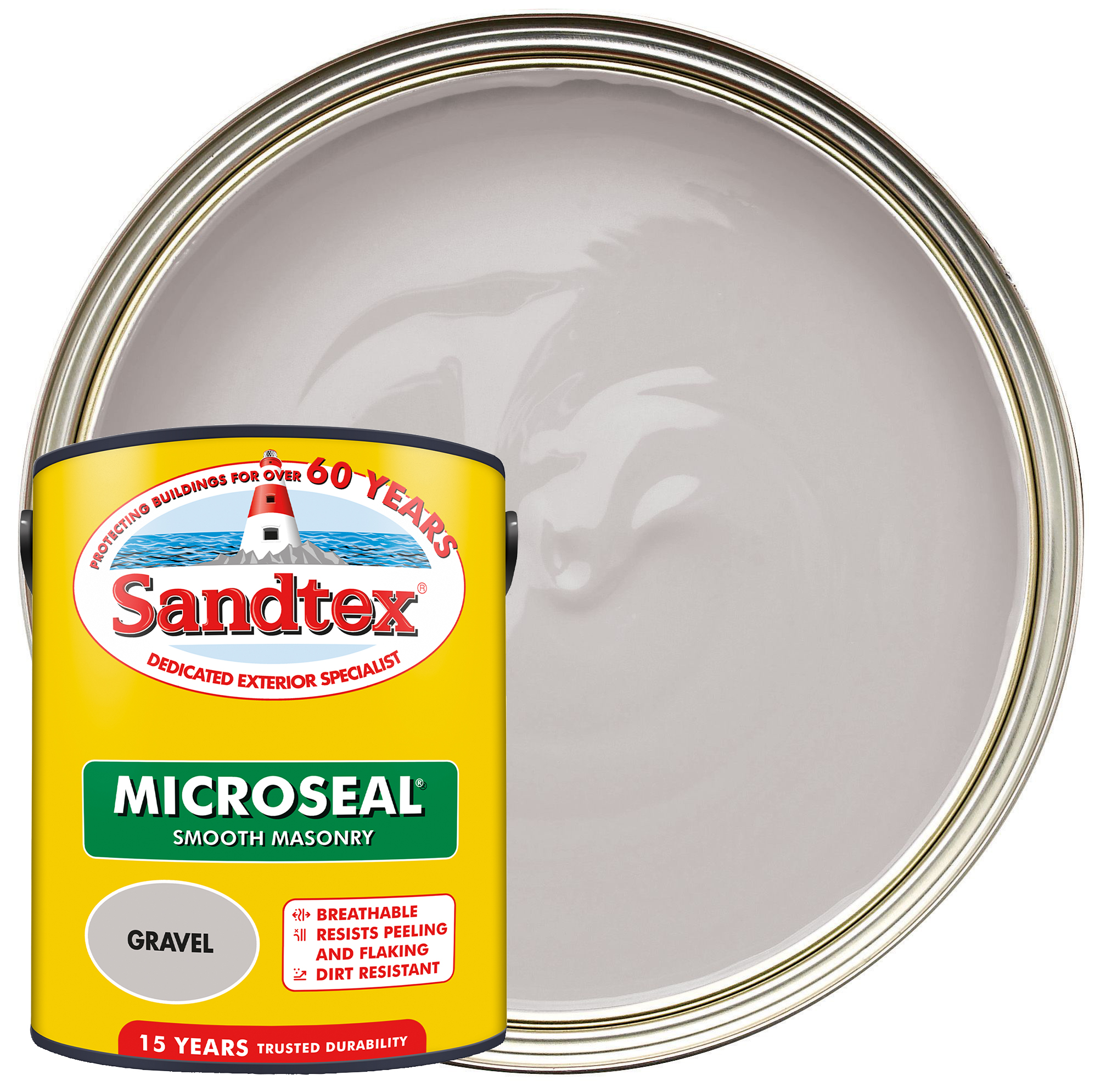 Sandtex Microseal Ultra Smooth Weatherproof Masonry 15 Year Exterior Wall Paint - Gravel - 5L