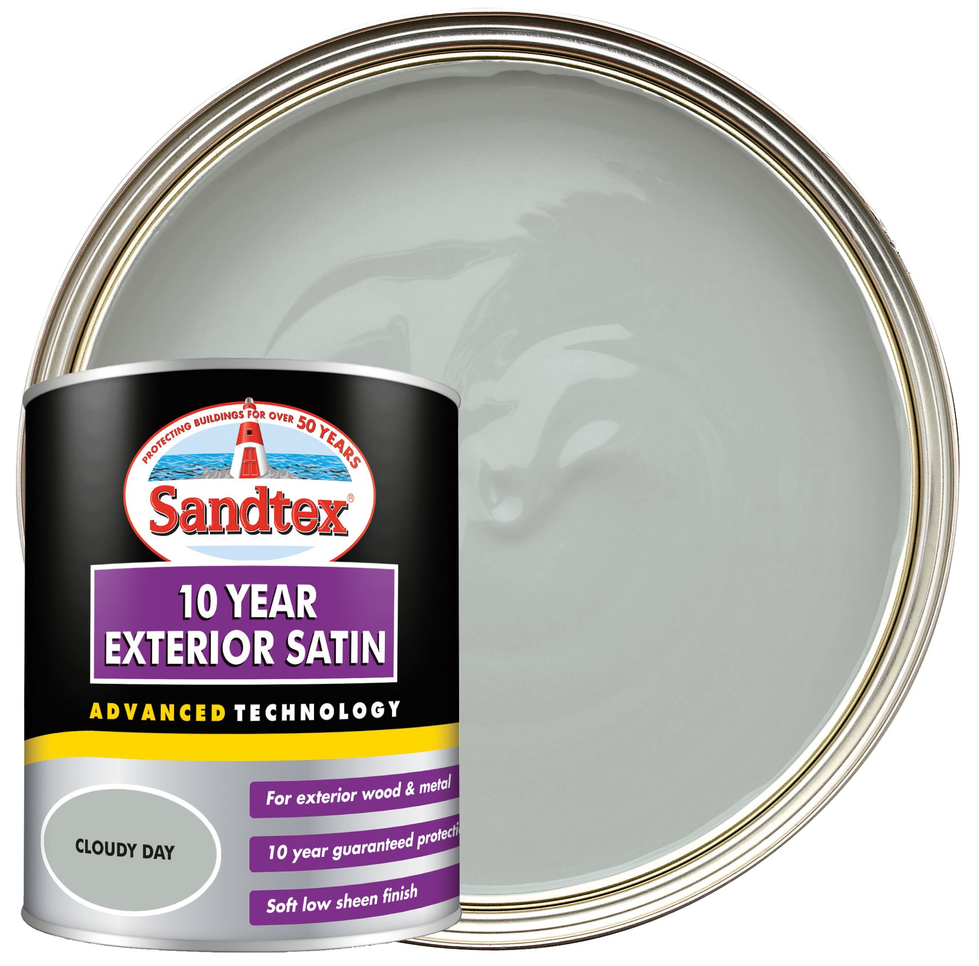 Image of Sandtex 10 Year Exterior Satin Paint - Cloudy Day - 750ml