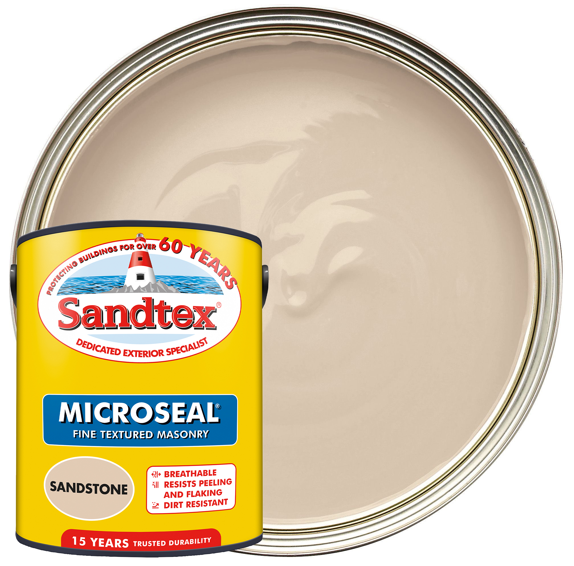 Sandtex Microseal Fine Textured Weatherproof Masonry 15 Year Exterior Wall Paint - Sandstone - 5L