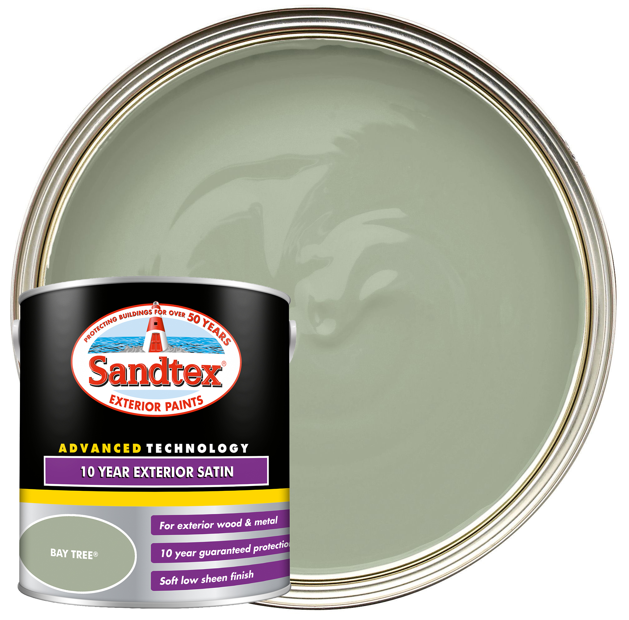 Sandtex 10 Year Exterior Satin Paint - Bay Tree - 2.5L