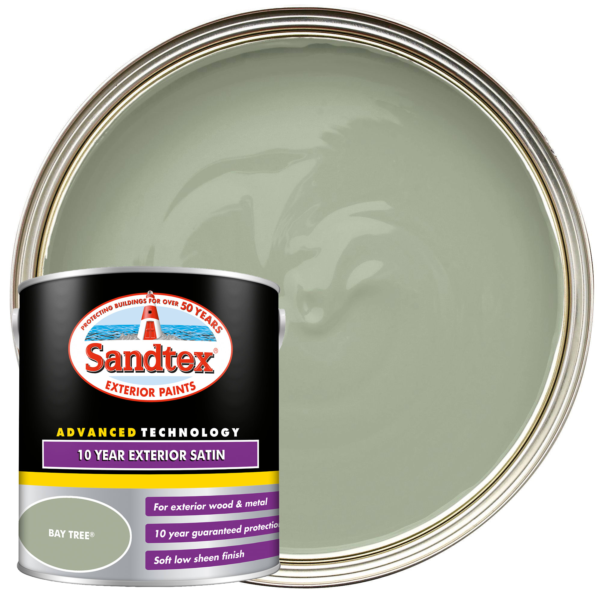 Sandtex 10 Year Exterior Satin Paint Bay Tree 2.5L Wickes.co.uk