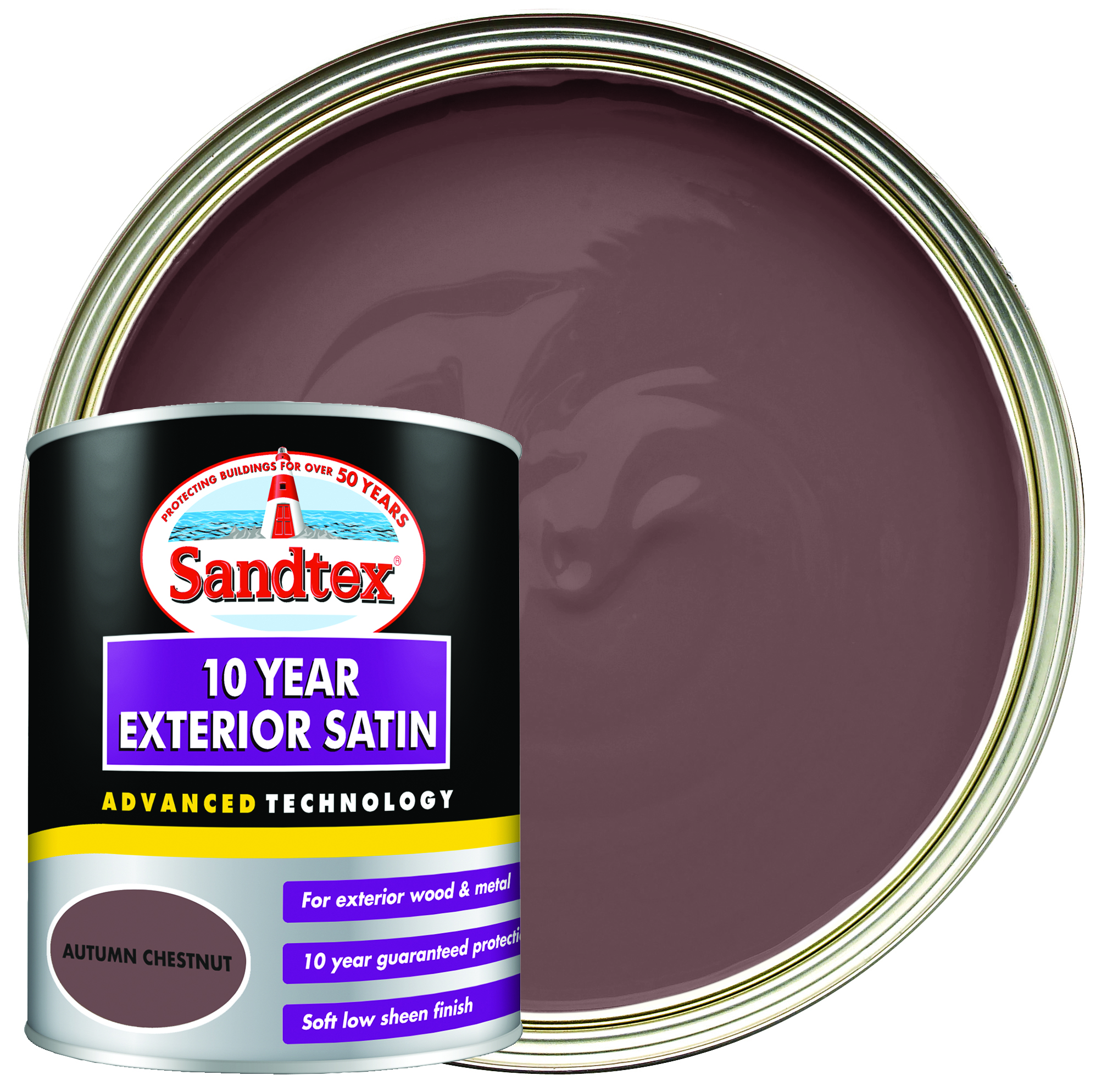 Image of Sandtex 10 Year Exterior Satin Paint - Autumn Chestnut - 750ml
