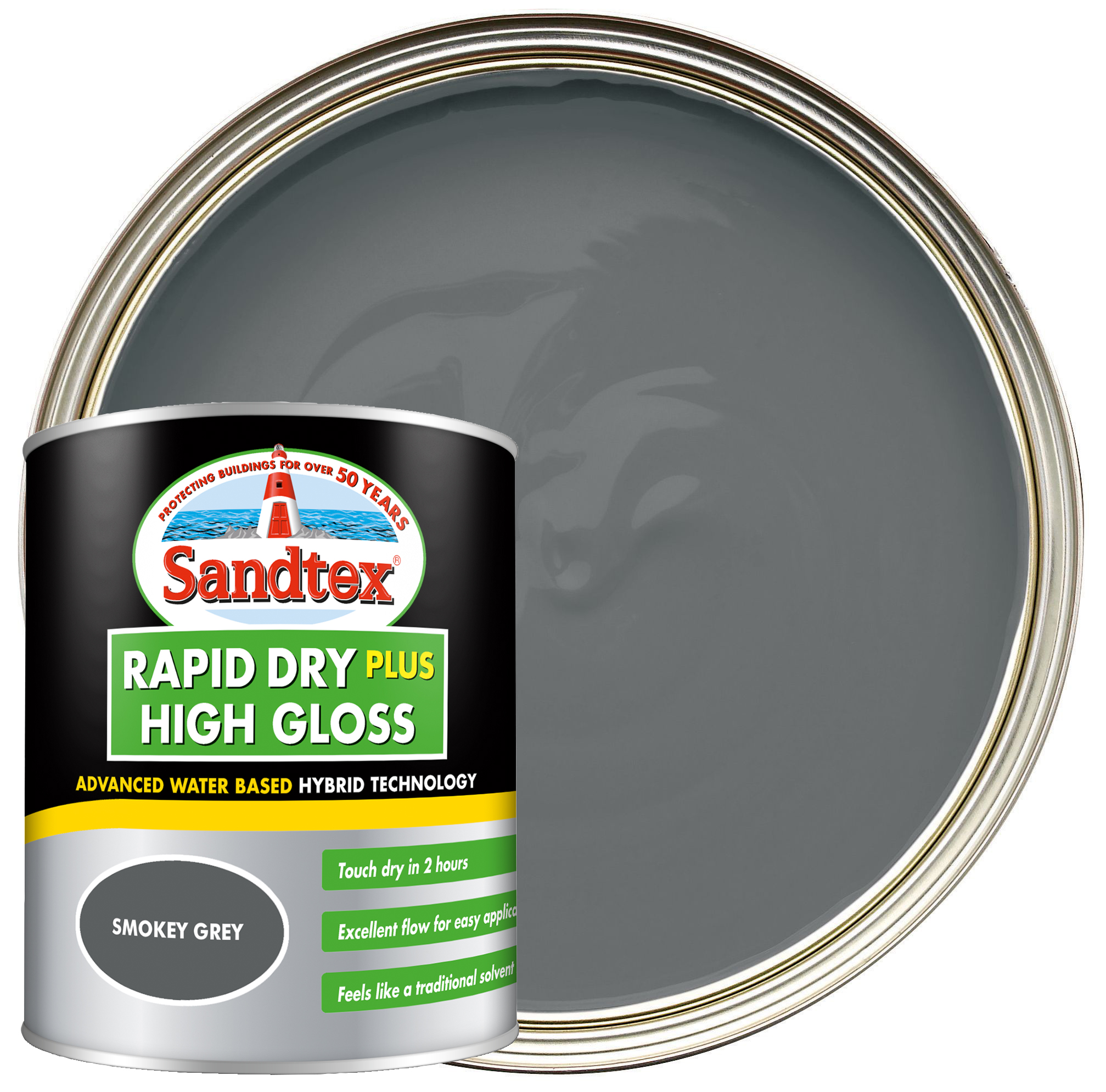 Image of Sandtex Rapid Dry Plus High Gloss Paint - Smoky Grey - 750ml