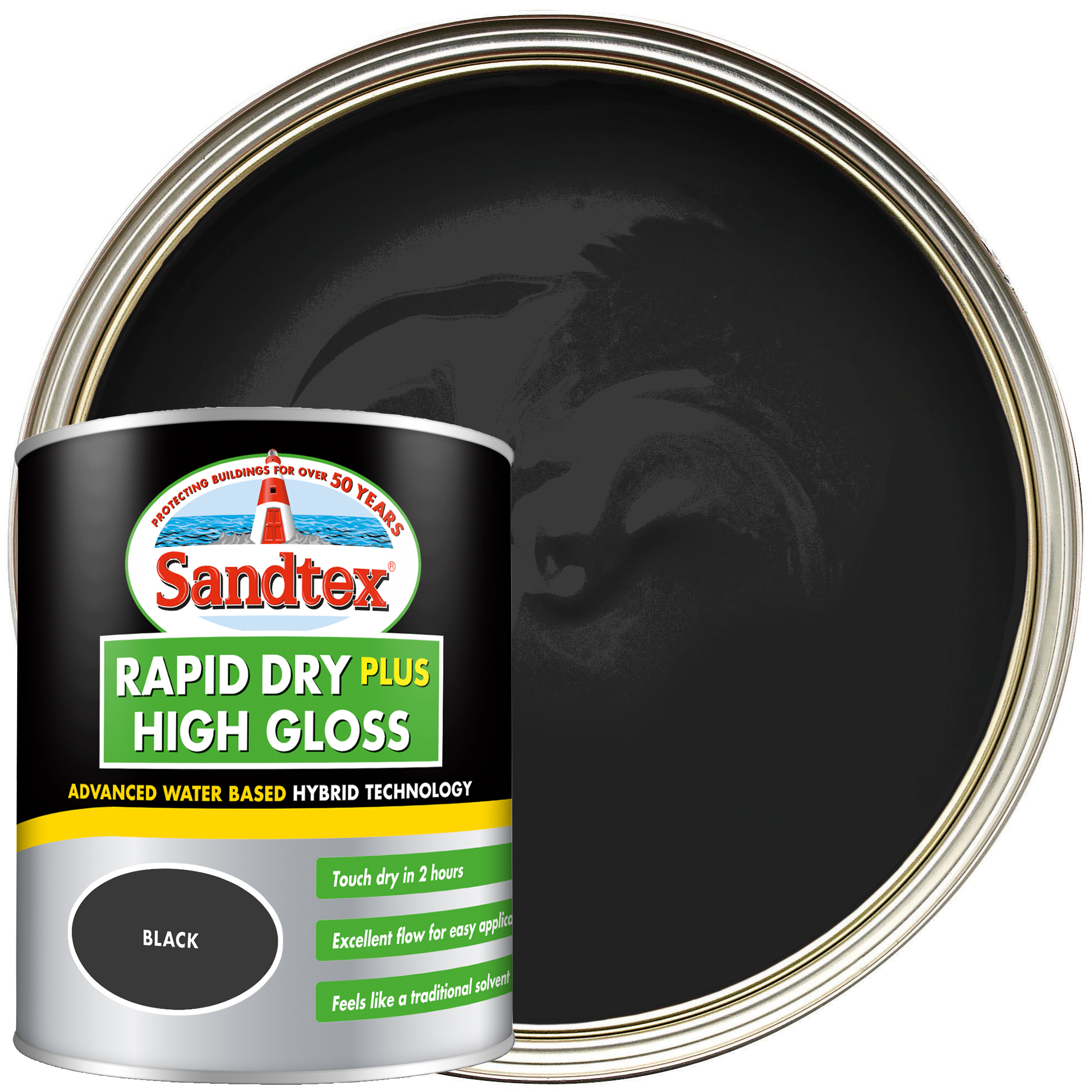 Image of Sandtex Rapid Dry Plus High Gloss Paint - Black - 750ml