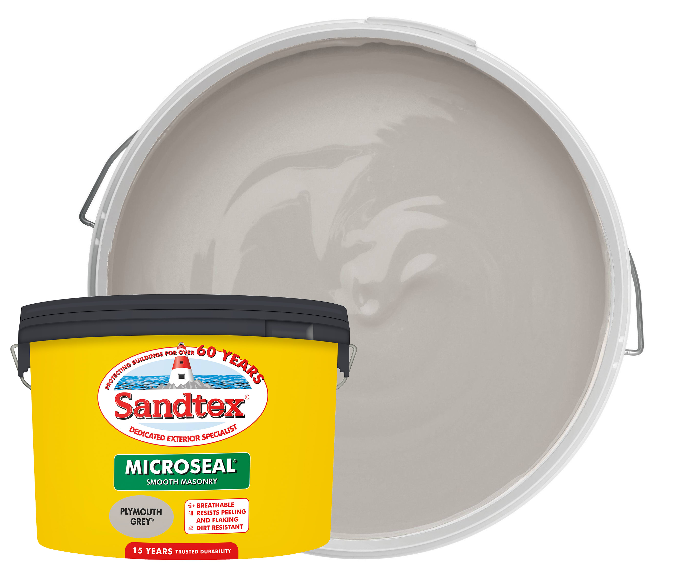 Image of Sandtex Microseal Ultra Smooth Weatherproof Masonry 15 Year Exterior Wall Paint - Plymouth Grey - 10L