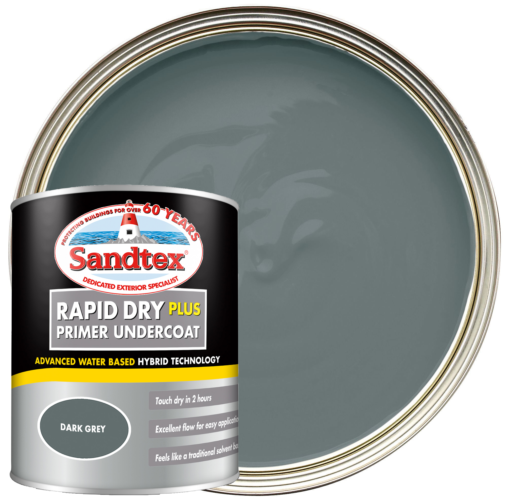 Image of Sandtex Rapid Dry Plus Primer Undercoat Paint - Dark Grey - 750ml
