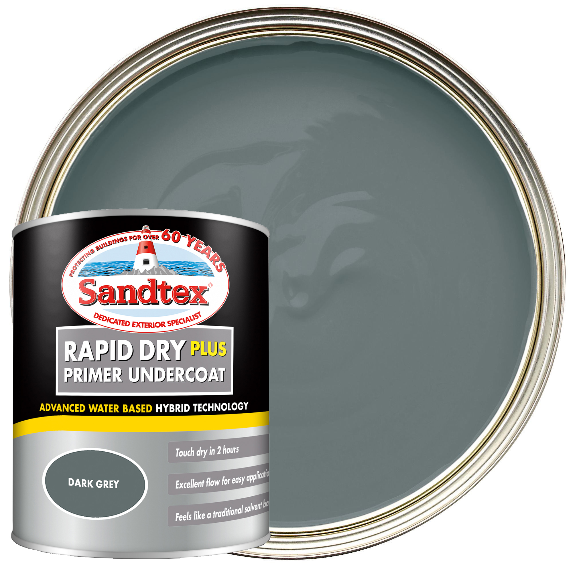 Sandtex Rapid Dry Plus Primer Undercoat Paint - Dark Grey - 750ml