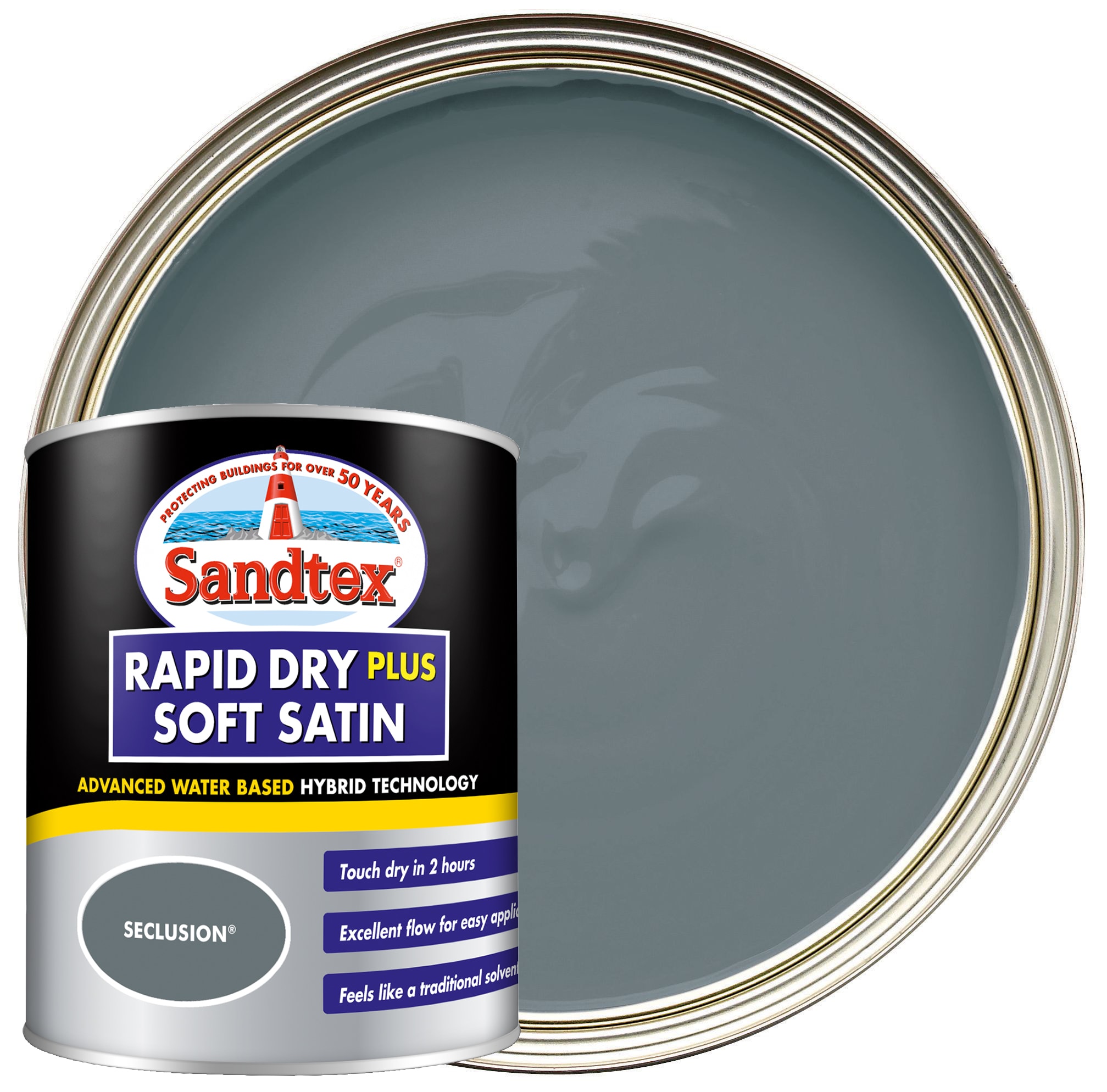 Sandtex Rapid Dry Plus Soft Satin Paint Seclusion 750ml Wickes.co.uk