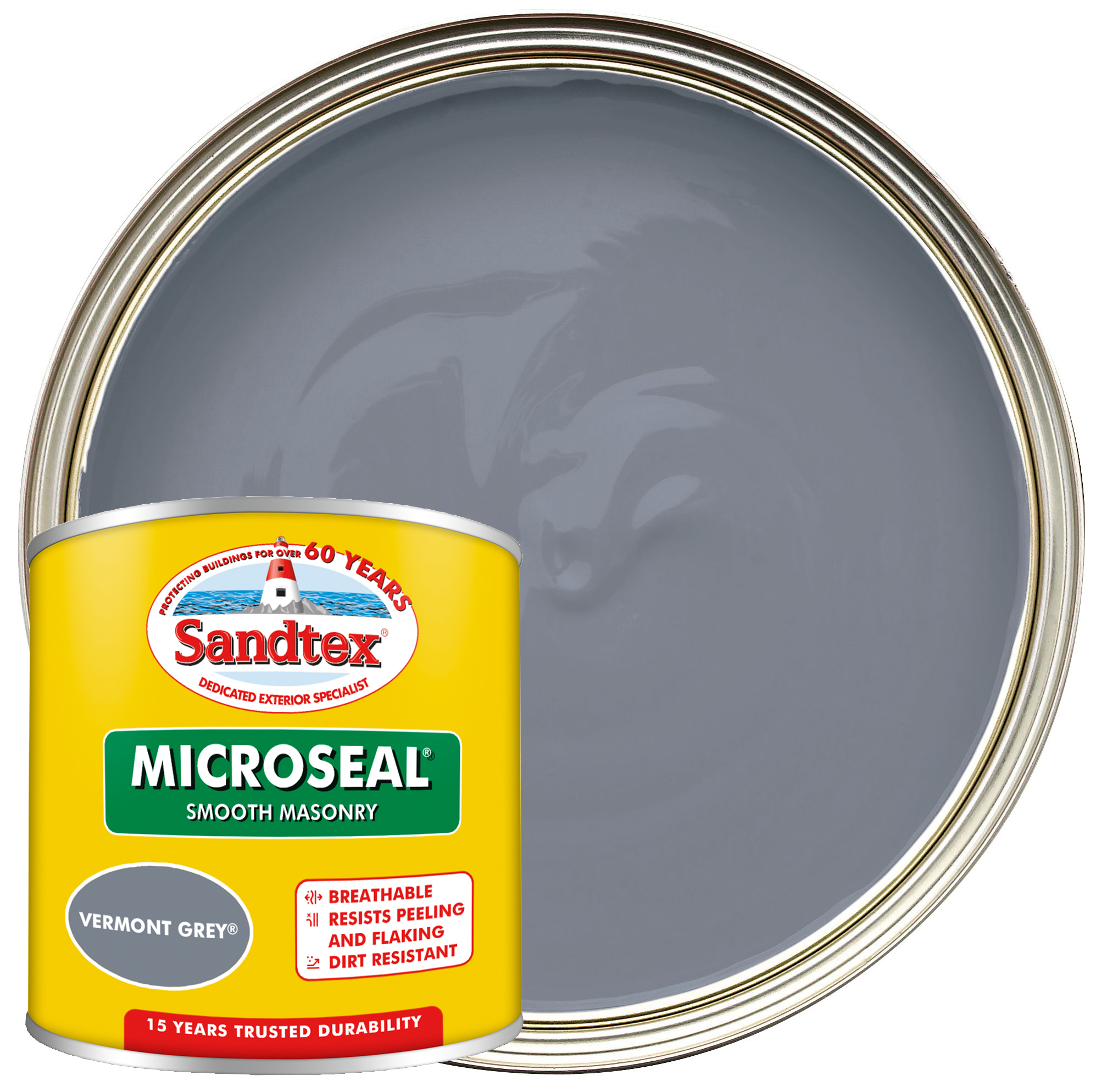 Sandtex Microseal Ultra Smooth Weatherproof Masonry 15 Year Exterior Wall Paint - Vermont Grey - 150ml