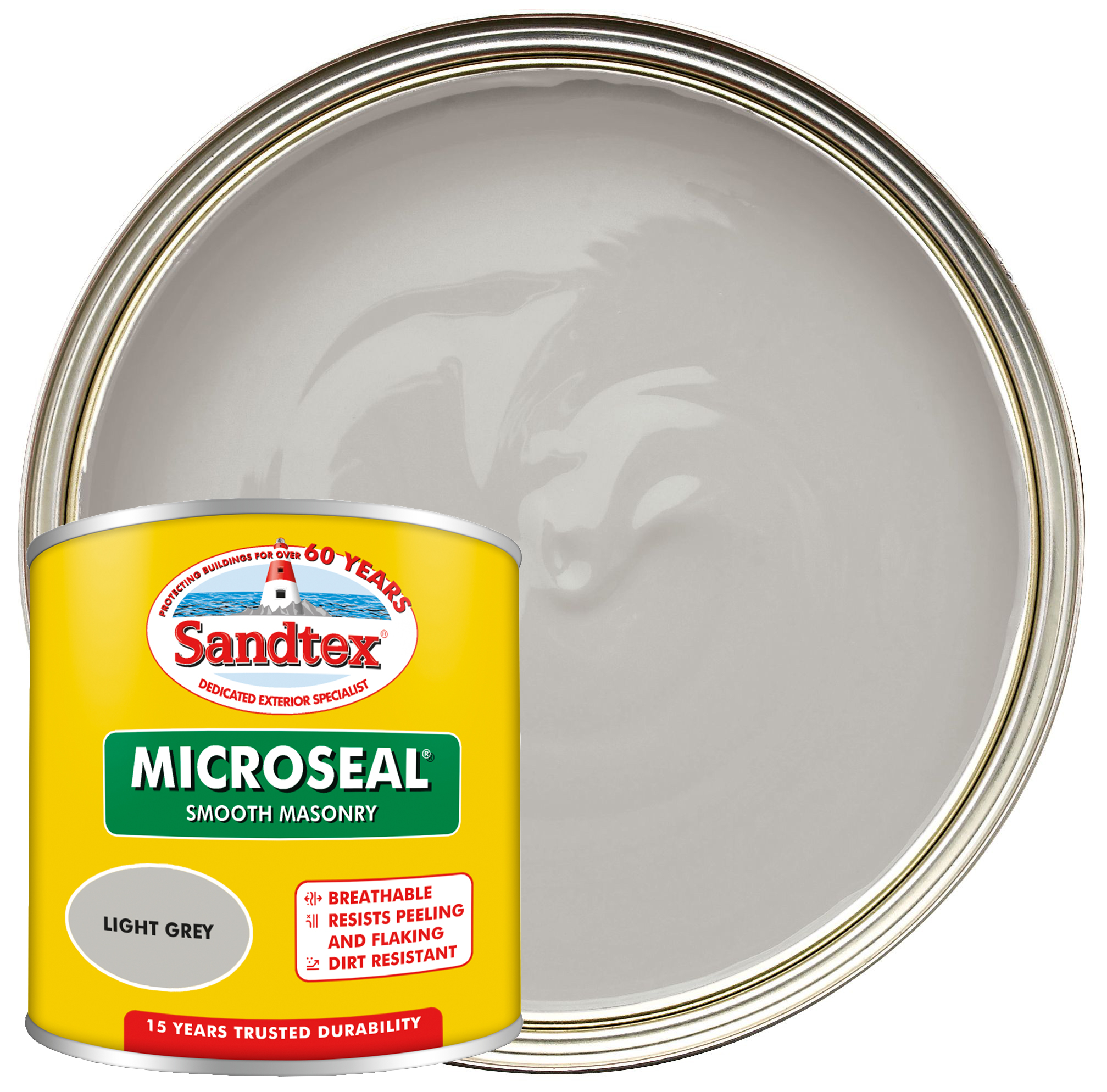 Sandtex Microseal Ultra Smooth Weatherproof Masonry 15 Year Exterior Wall Paint - Light Grey - 150ml