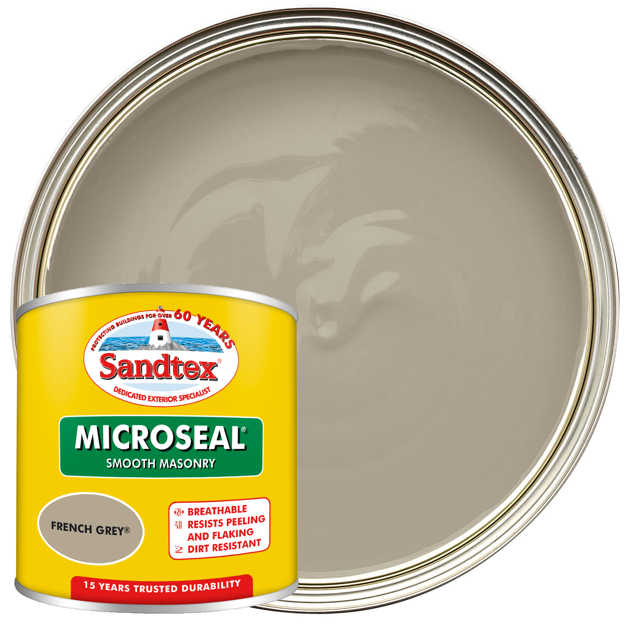 Sandtex Microseal Ultra Smooth Weatherproof Masonry 15 Year Exterior Wall Paint - French Grey - 150ml