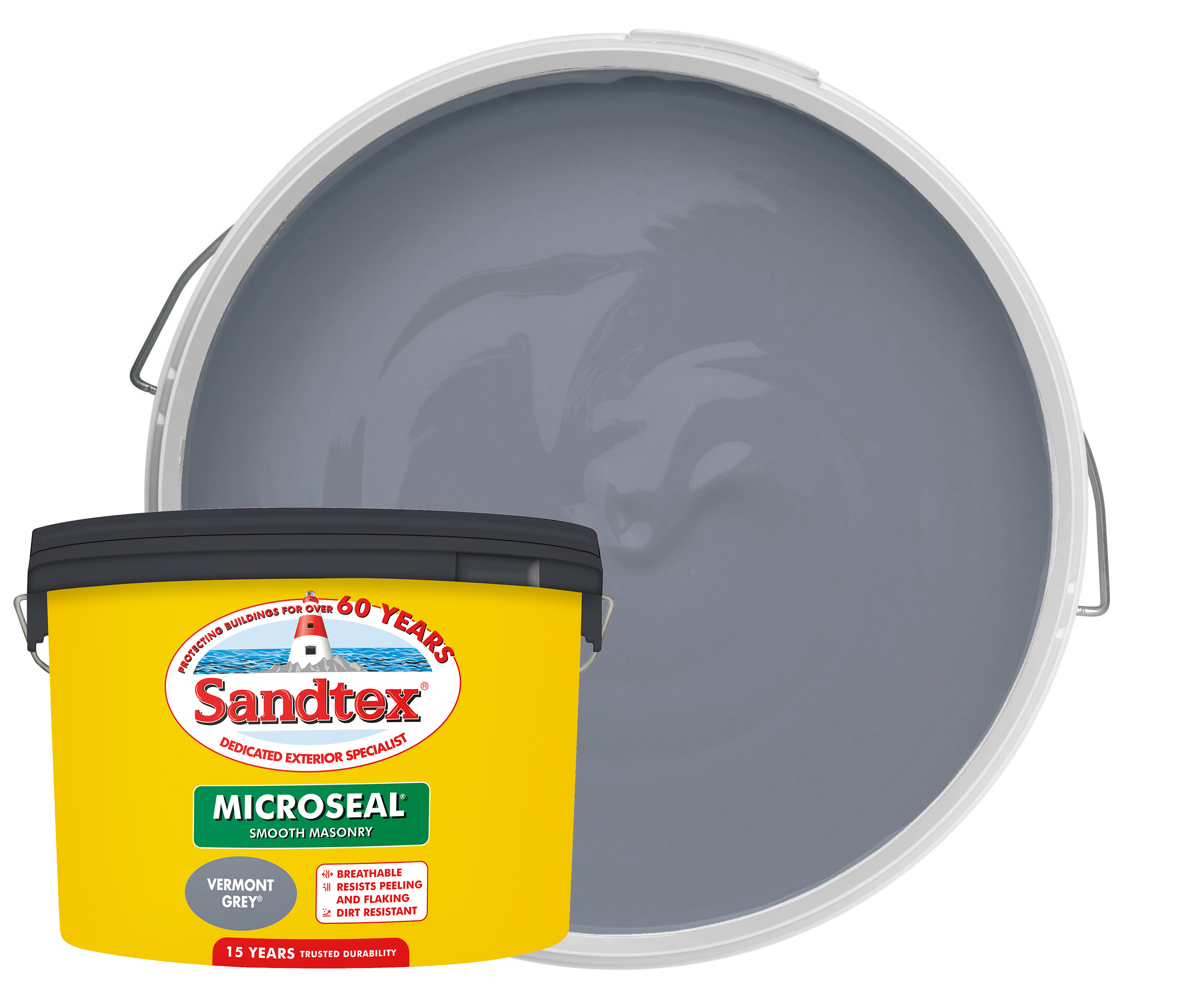 Image of Sandtex Microseal Ultra Smooth Weatherproof Masonry 15 Year Exterior Wall Paint - Vermont Grey - 10L