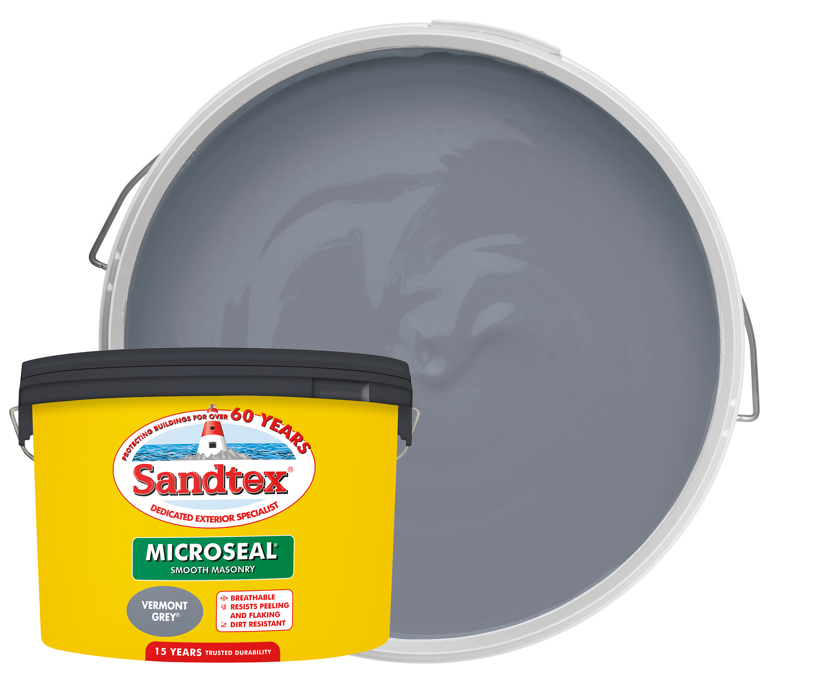 Sandtex Microseal Ultra Smooth Weatherproof Masonry 15 Year Exterior Wall Paint - Vermont Grey - 10L