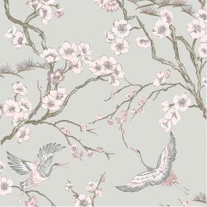 Sublime Japan Pink & Grey Floral Wallpaper - 10m