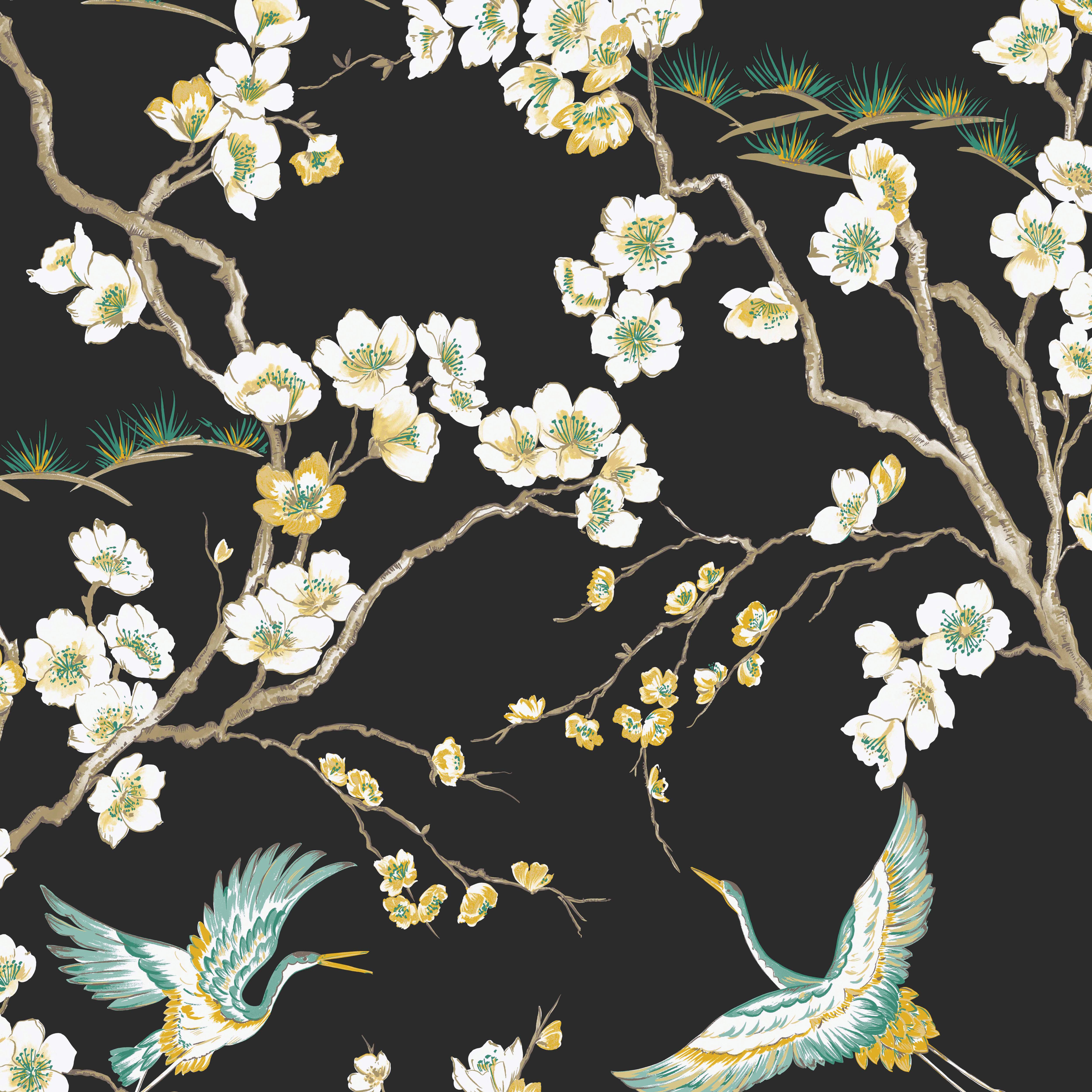 Image of Sublime Japan Black Floral Wallpaper - 10m
