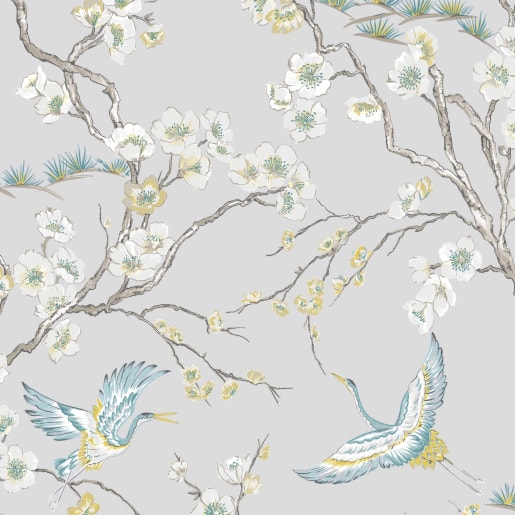 Sublime Japan Blue & Grey Floral Wallpaper -