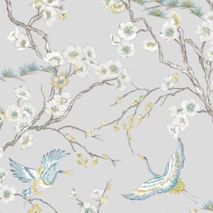 Sublime Japan Blue & Grey Floral Wallpaper - 10m