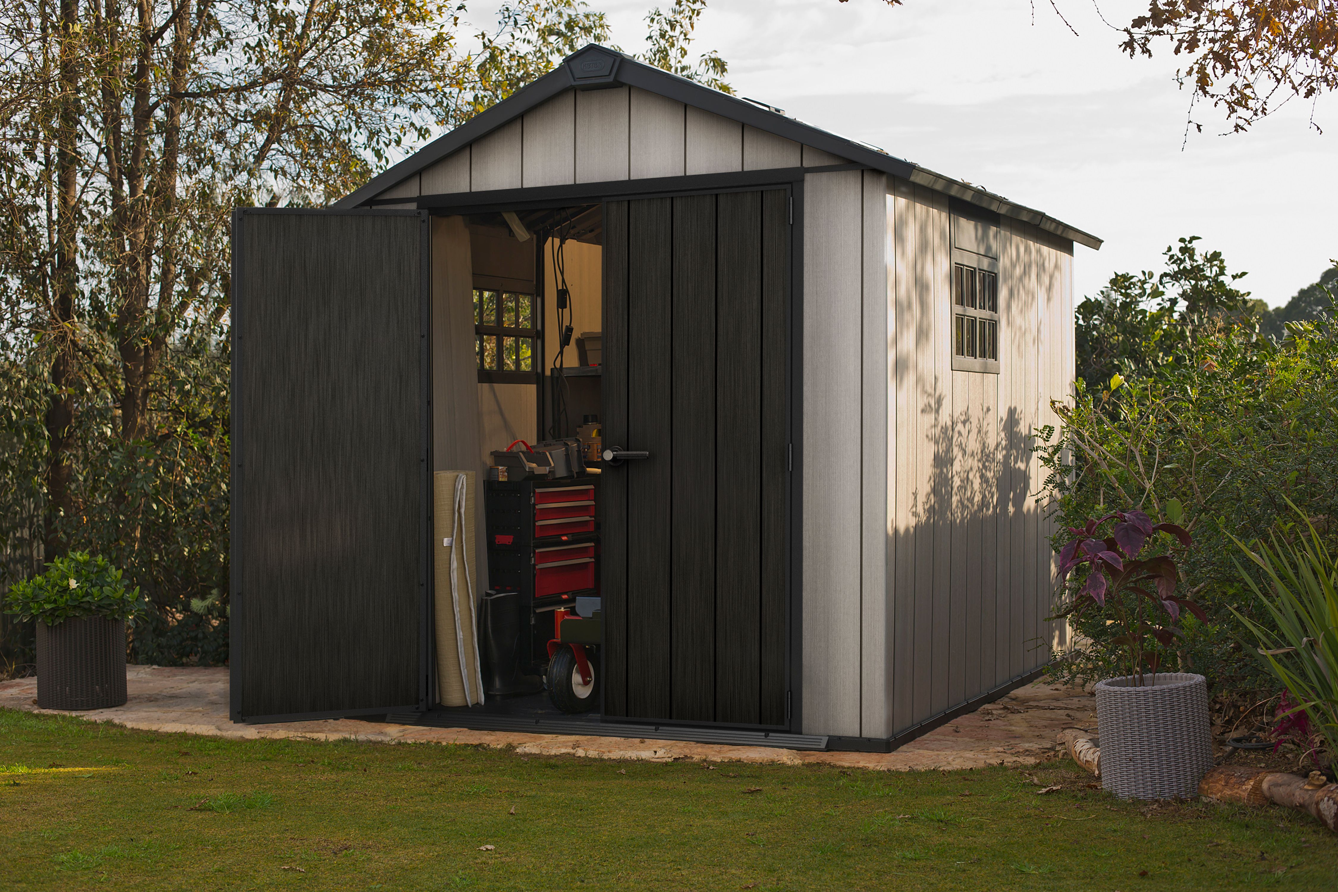 Keter Oakland Grey Double Door Outdoor Apex Garden Storage Shed - 7.5 x 11ft