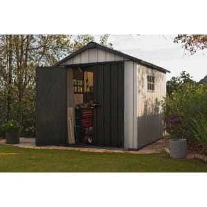 Keter Oakland 7.5 x 11ft Double Door Outdoor Apex Garden Storage Shed - Grey
