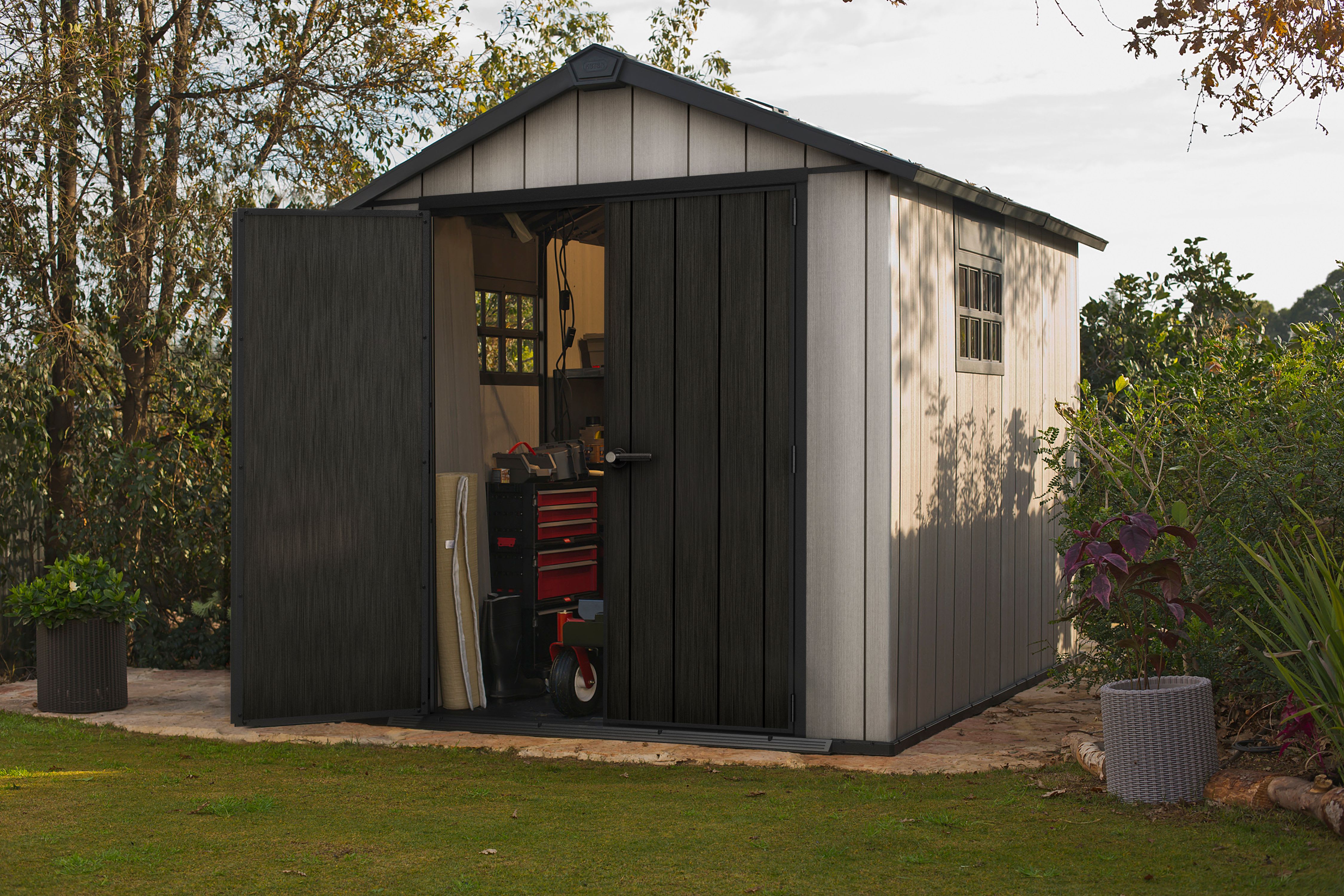 Keter Oakland Grey Double Door Outdoor Apex Garden Storage