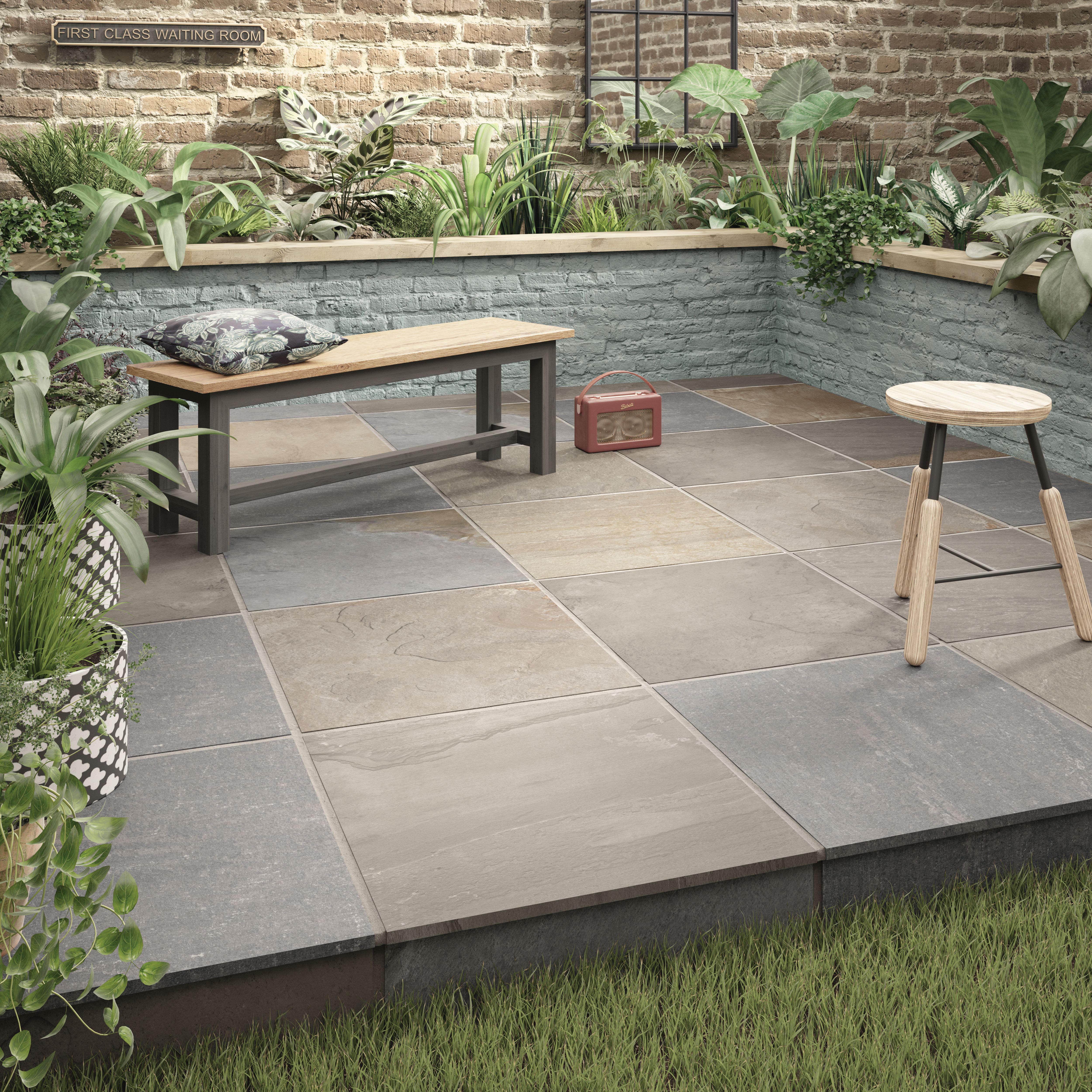 Image of Holkham Grey Multi Outdoor Porcelain Paving Tile 600 x 600 x 20mm - Pack of 2