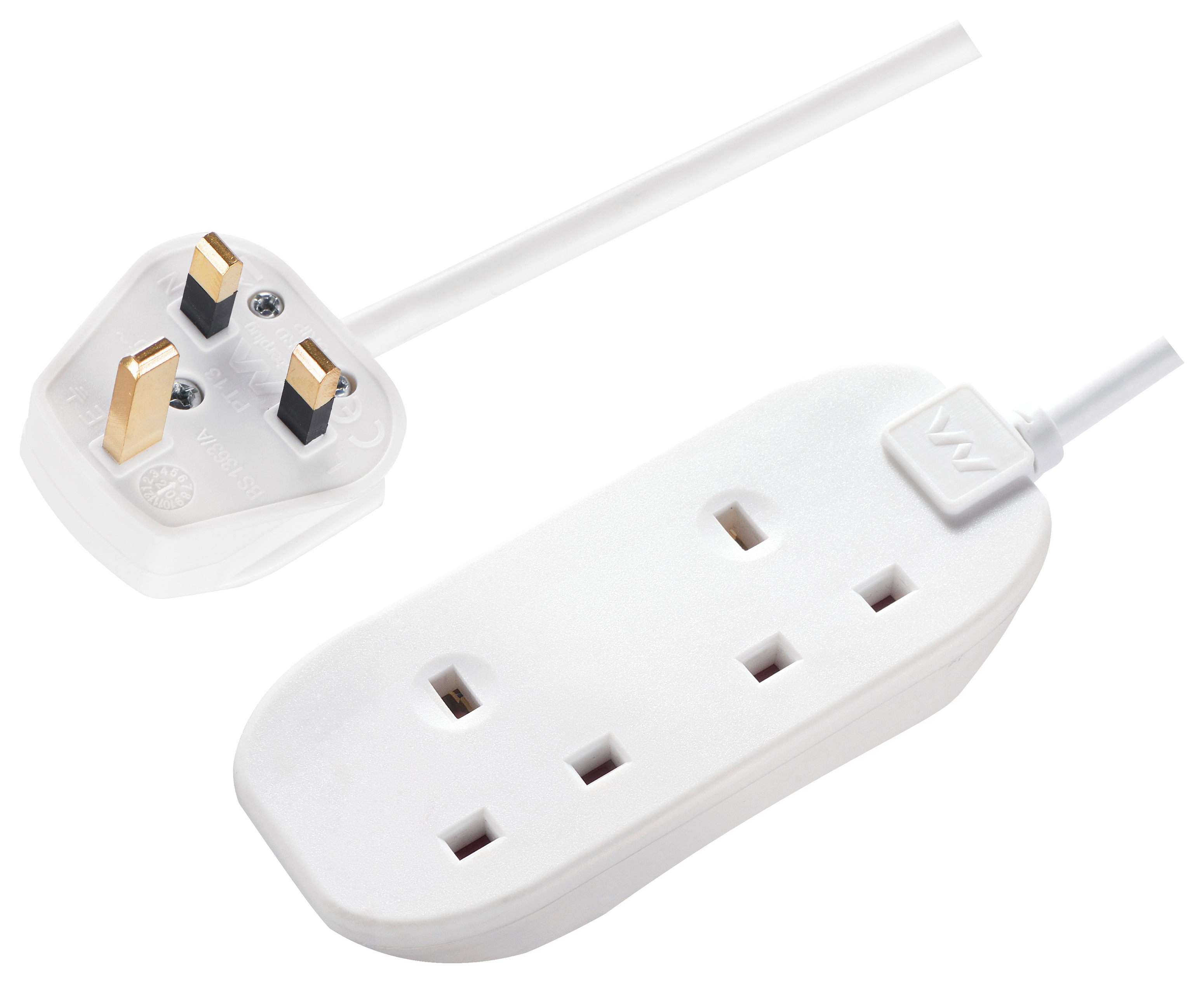 Masterplug 13A Double Socket Extension Lead with 3m Cable - White