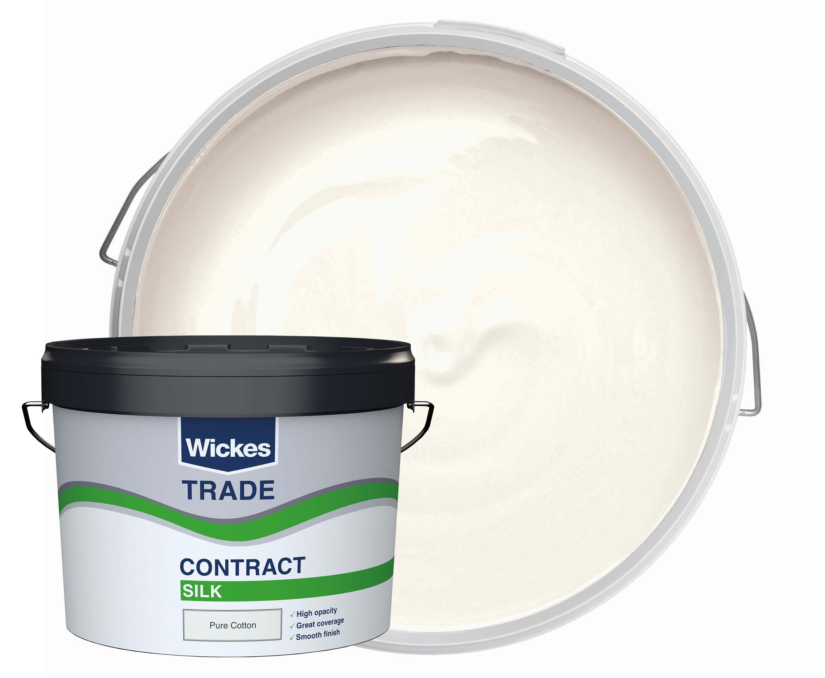 Image of Wickes Trade Contract Silk Emulsion Paint - Pure Cotton - 10L