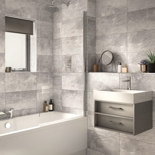 Wickes Manhattan Light Grey Ceramic, Dark Grey Tiles Small Bathroom