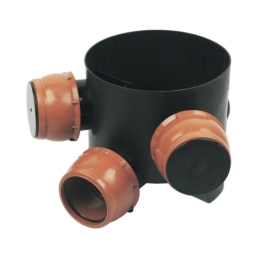 Image of FloPlast 300mm Mini Access Chamber Base with 3 Flexible Inlets - Black