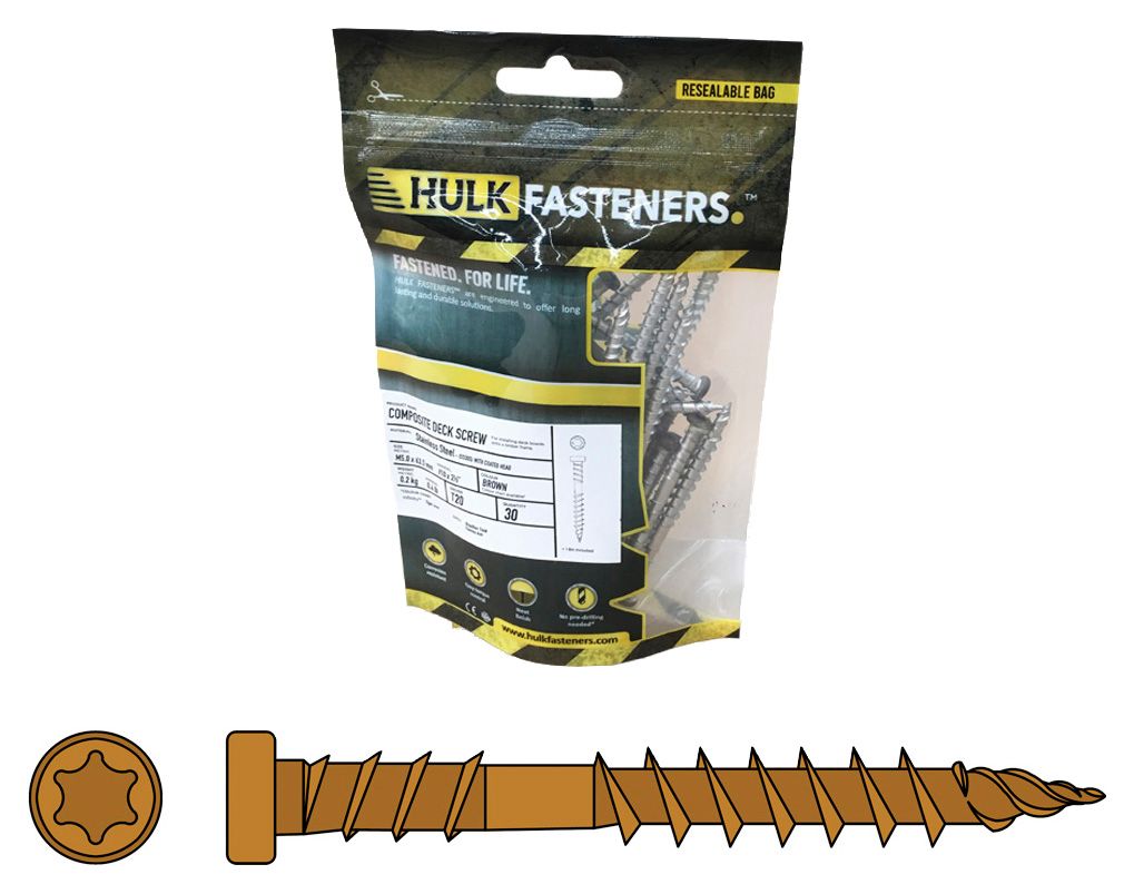 Hulk Composite Decking Screws Apex Himalayan Cedar - Pack of 30 with Bit