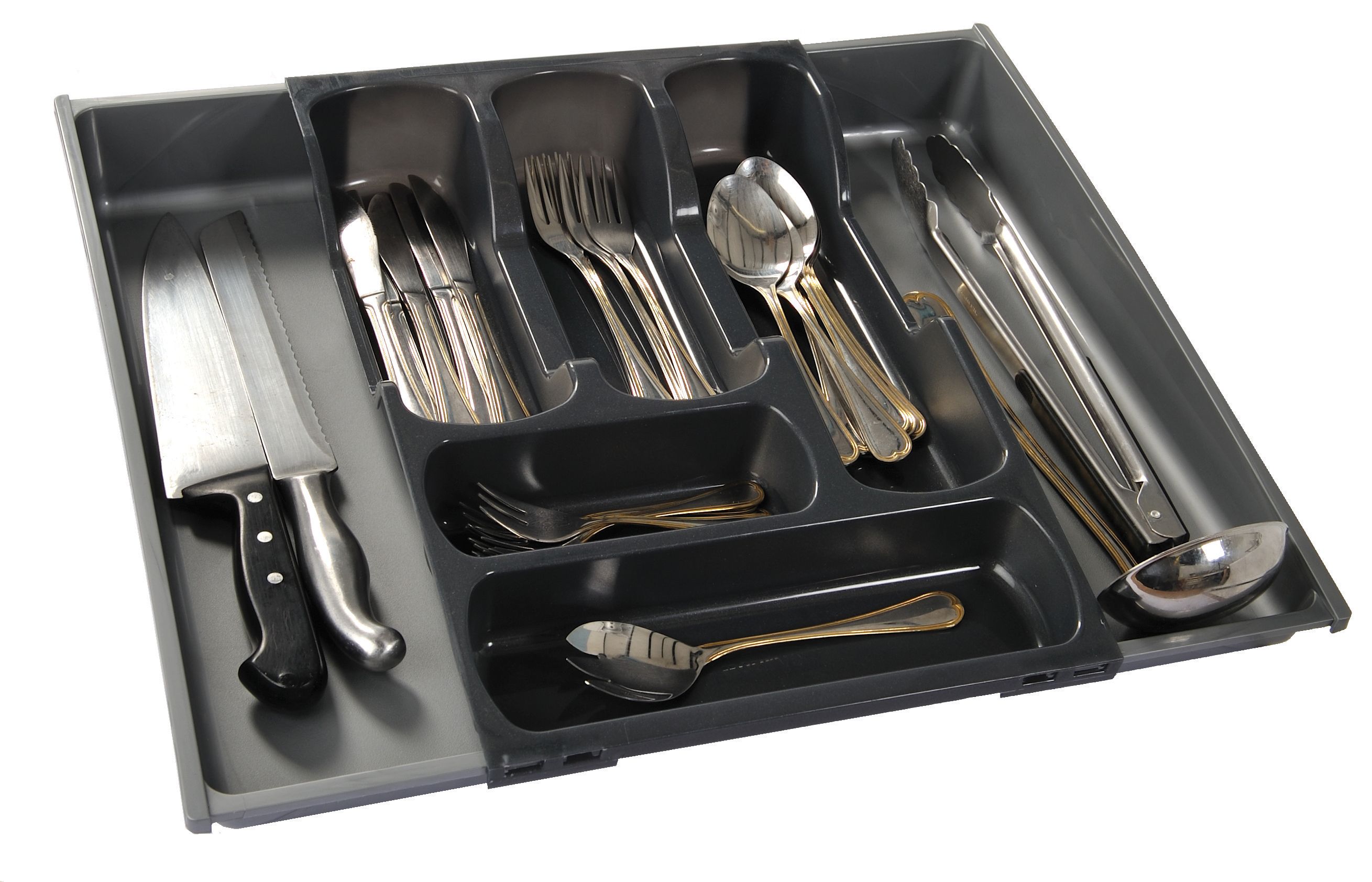Image of Curver 7 Section Adjustable Cutlery Tray - Black