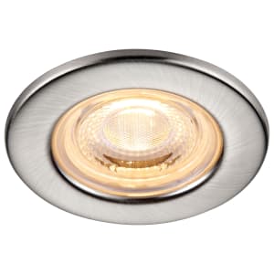 Saxby Integrated LED Fire Rated IP65 Brushed Nickel Fixed Warm White Downlight