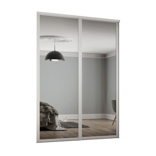 Spacepro Shaker Style 2 White Frame, Mirror Glass Sliding Wardrobe Doors