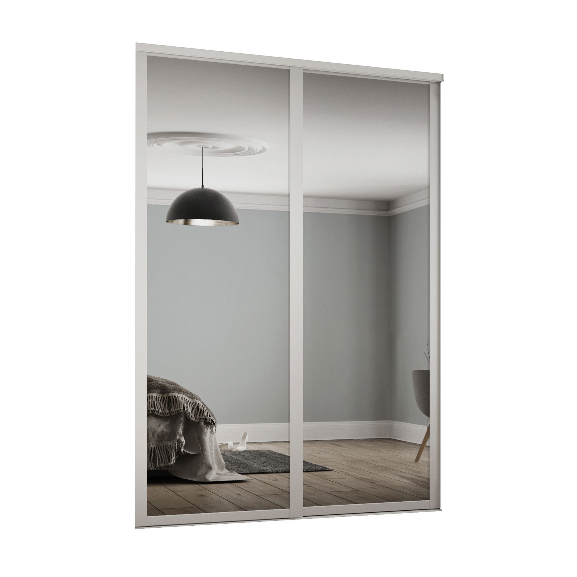 Image of Spacepro 762mm White Shaker Frame Single panel Mirror Sliding Wardrobe Door Kit