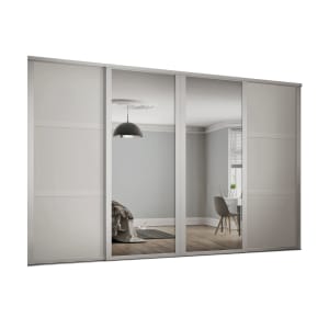 Image of Spacepro 914mm White Shaker frame 3 panel & 2x Single panel Mirror Sliding Wardrobe Door Kit