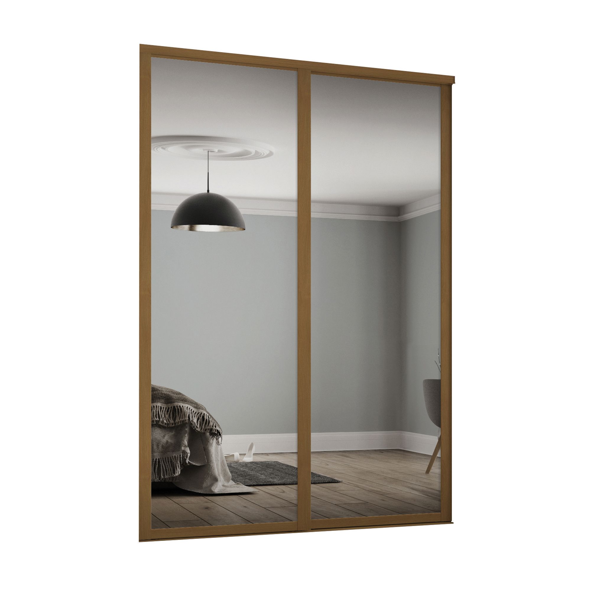 Spacepro 914mm Oak Shaker frame Single panel Mirror Sliding Wardrobe Door Kit