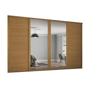 Image of Spacepro 762mm Oak Shaker frame 3 panel & 2x Single panel Mirror Sliding Wardrobe Door Kit