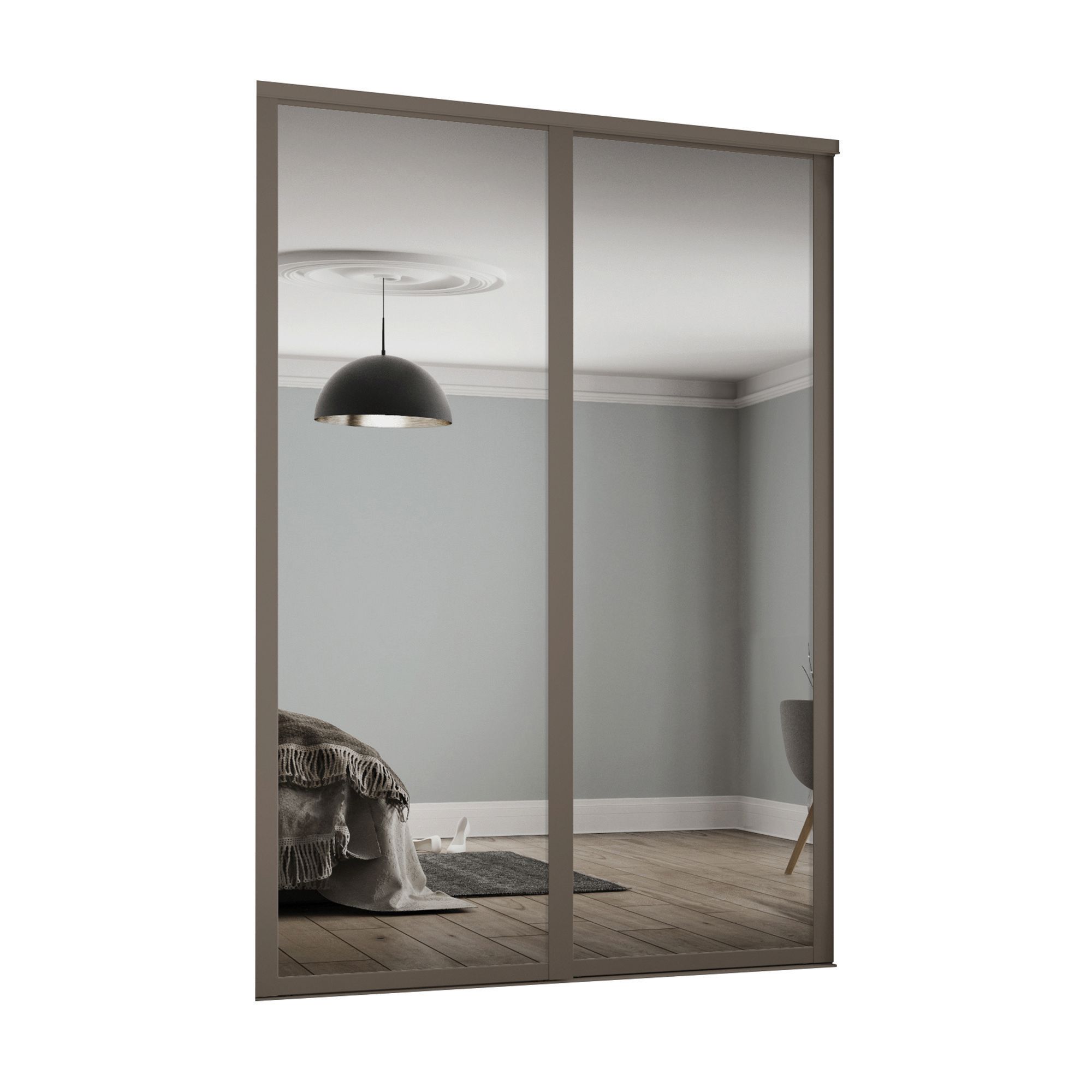 Image of Spacepro 610mm Stone Grey Shaker frame Single panel Mirror Sliding Wardrobe Door Kit