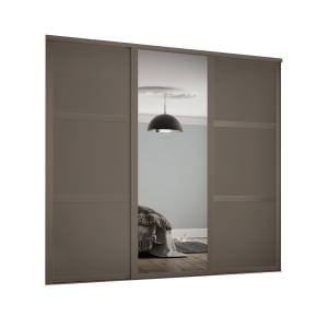 Image of Spacepro 762mm Stone Grey Shaker frame 3 panel & 1x Single panel Mirror Sliding Wardrobe Door Kit