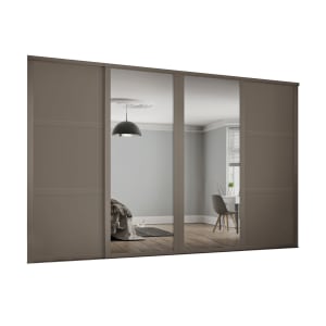 Image of Spacepro 762mm Stone Grey Shaker frame 3 panel & 2x Single panel Mirror Sliding Wardrobe Door Kit