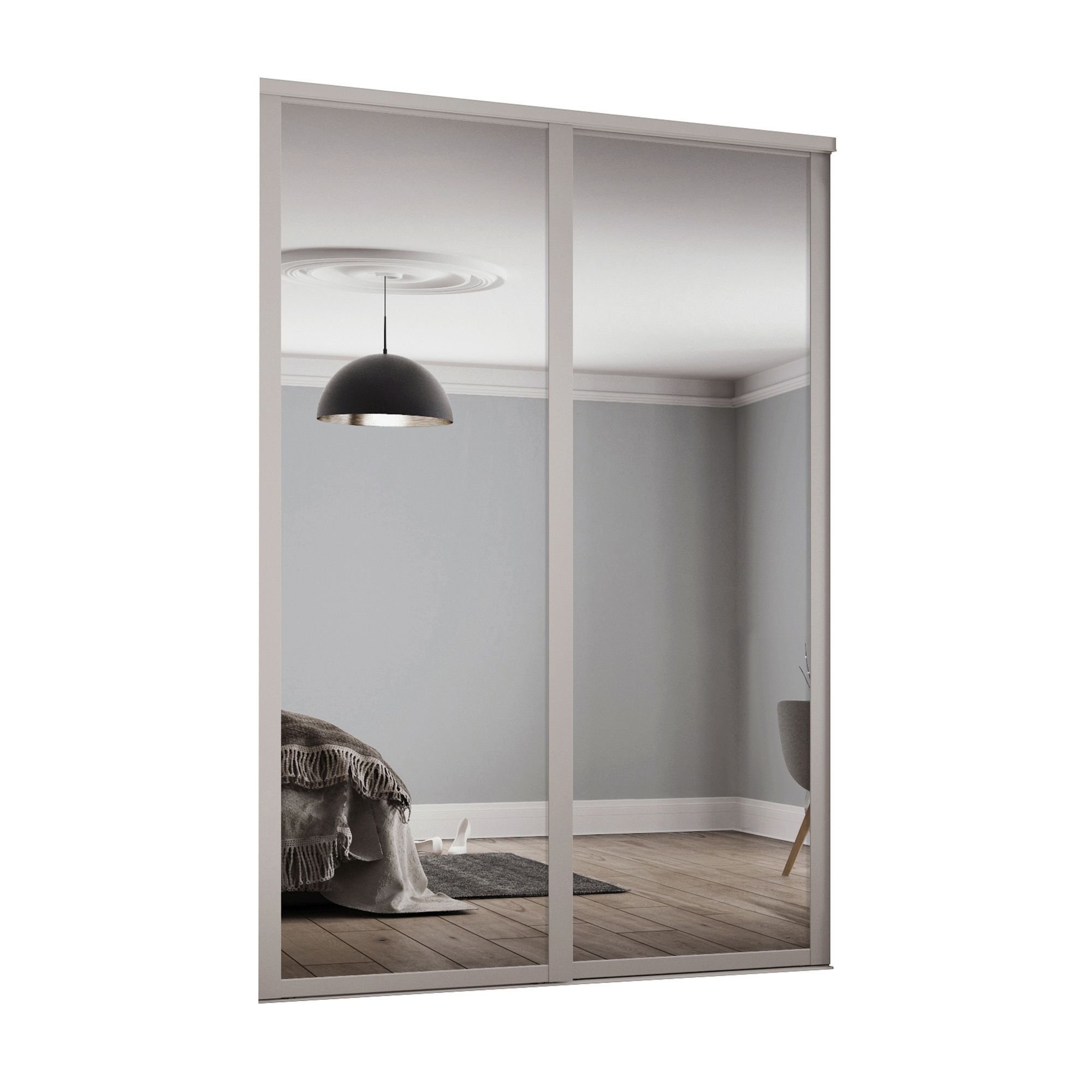 Image of Spacepro 914mm Cashmere Shaker frame Single panel Mirror Sliding Wardrobe Door Kit