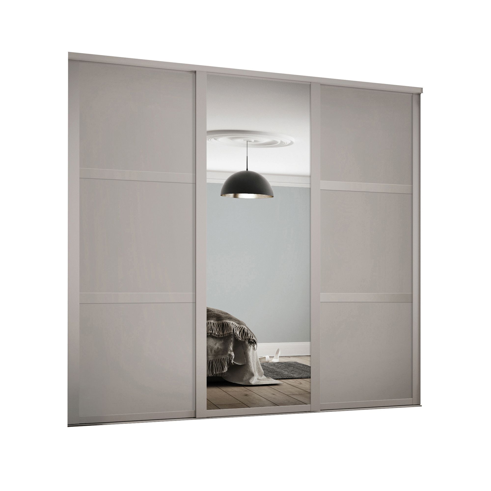 Image of Spacepro 610mm Cashmere Shaker frame 3 panel & 1x Single panel Mirror Sliding Wardrobe Door Kit