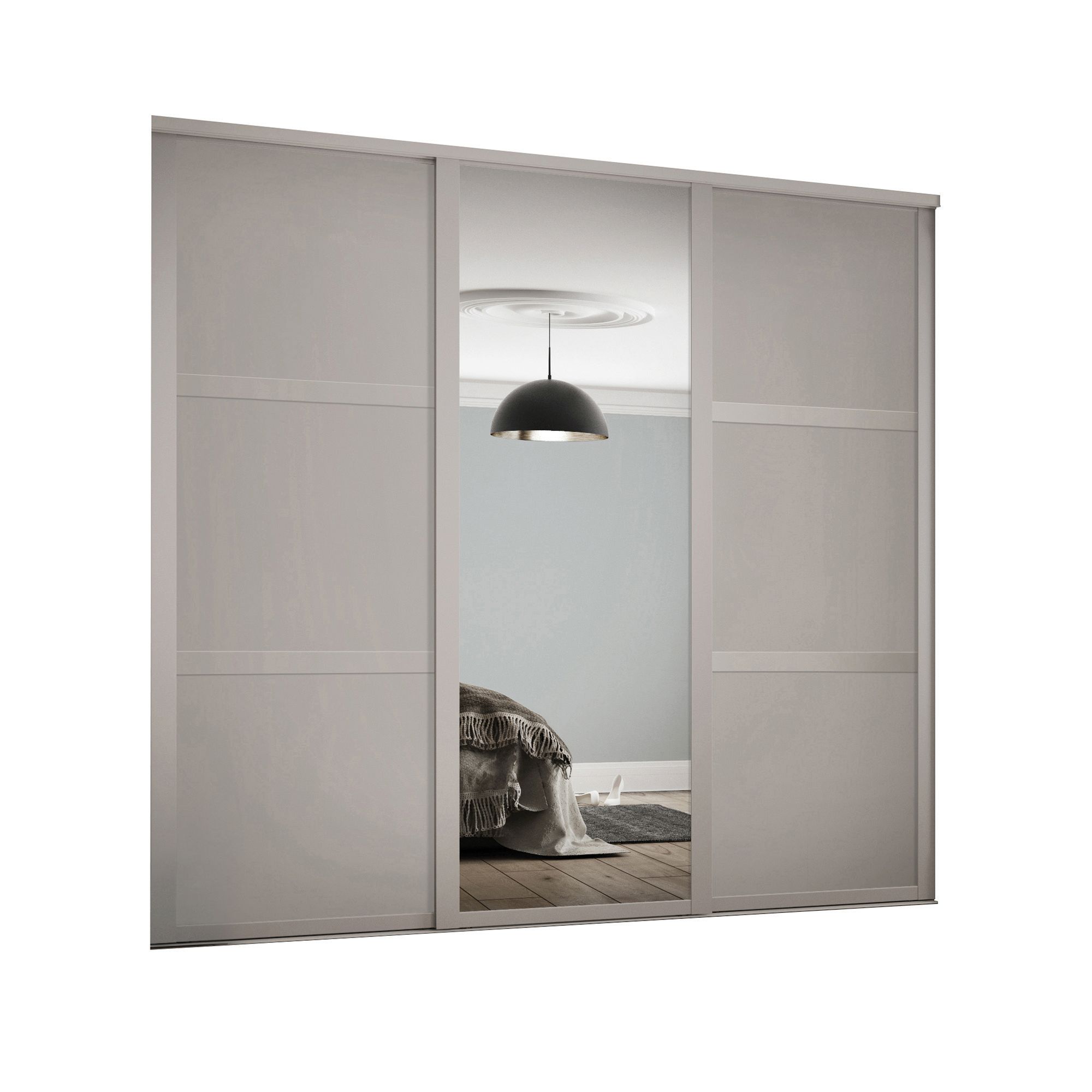 Spacepro Shaker 3 Wardrobe Door Kit Cashmere Framed- 2x 3 Panel Shaker & 1x1 Panel Mirror