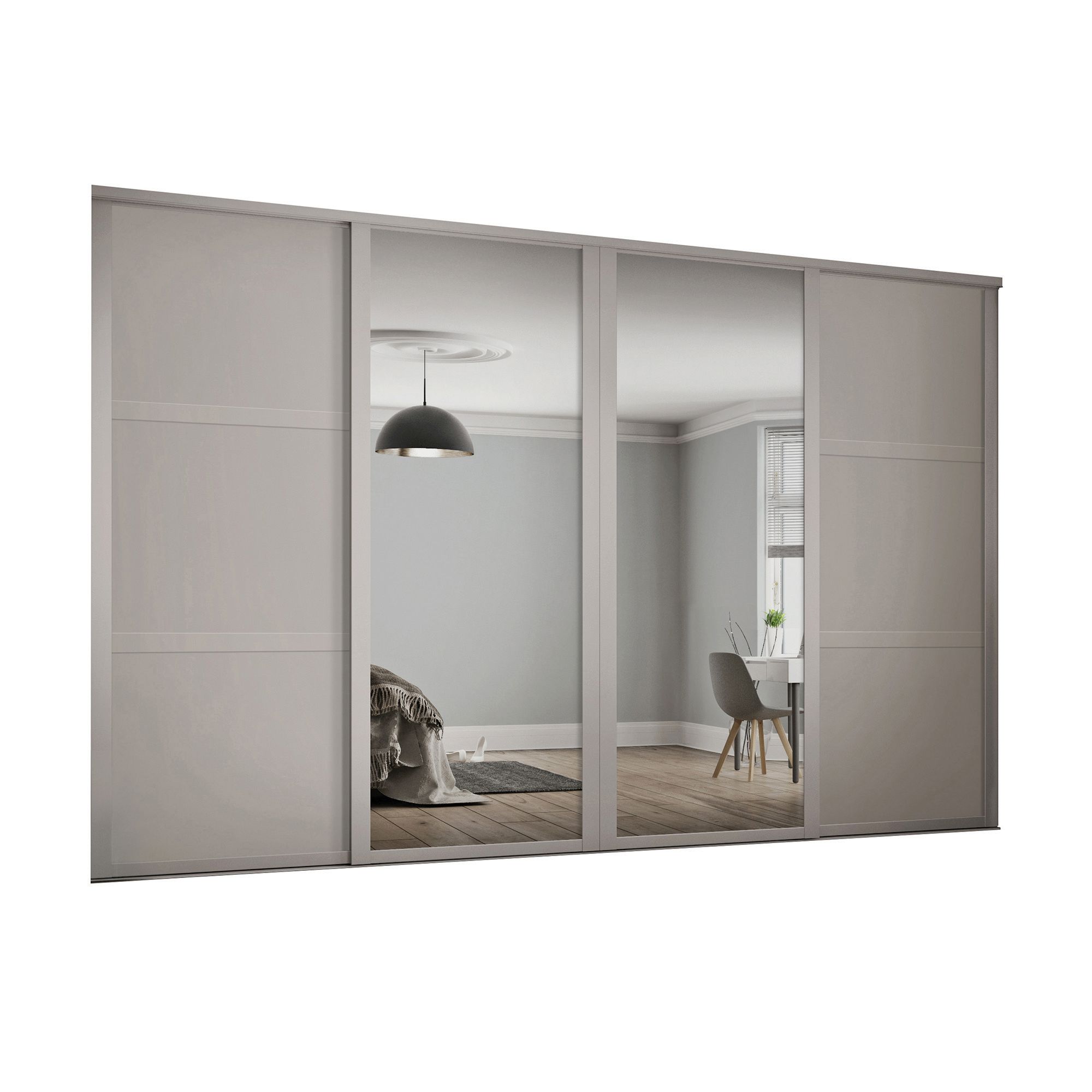 Spacepro Shaker 4 Wardrobe Door Kit Cashmere Framed- 2x 3 Panel Shaker & 2x1 Panel Mirror